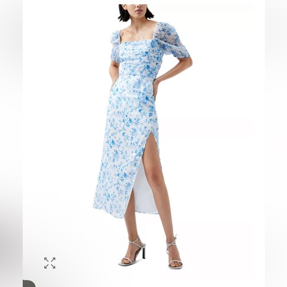 French Connection Catrina Blue and White Slit Midi Dress - Picture 2 of 14